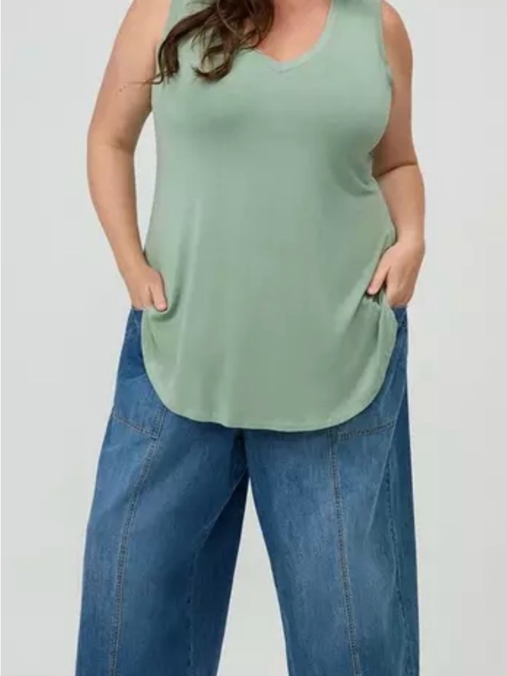 Torrid Super Soft V-Neck Shirttail Tunic Tank Top in Hedge Green